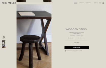 Site Web du commerçant WooCommerce Ruby Atelier.