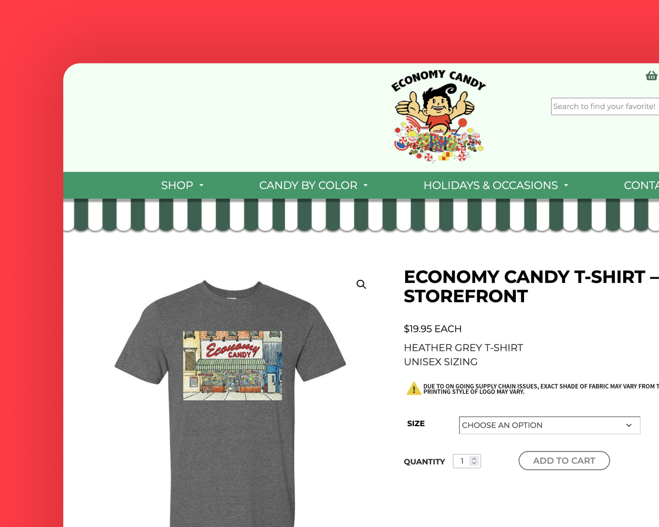 Une page de produit Economy Candy sur le site Web de la boutique WooCommerce.